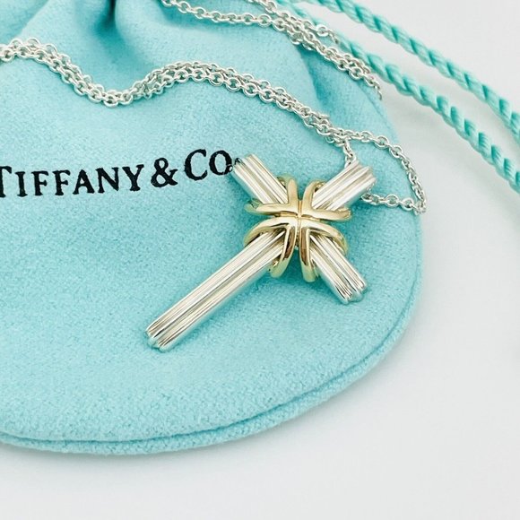 24 Tiffany Co Cross Crucifix Pendant Necklace Silver 18k Gold